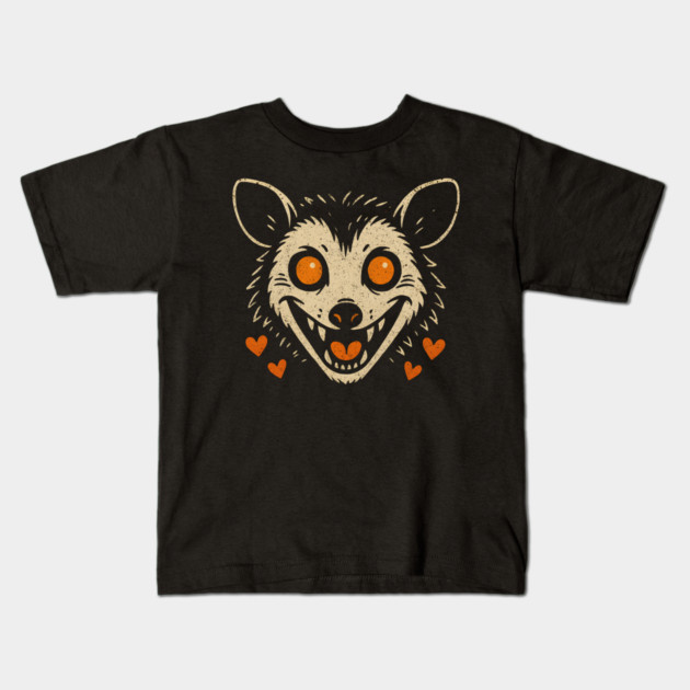 Cute Possum Face with Hearts Vintage Artwork Graphic Kids T-Shirt by MakerMind8.2