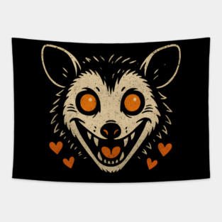 Cute Possum Face with Hearts Vintage Artwork Graphic Tapestry
