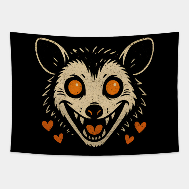 Cute Possum Face with Hearts Vintage Artwork Graphic Tapestry by MakerMind8.2