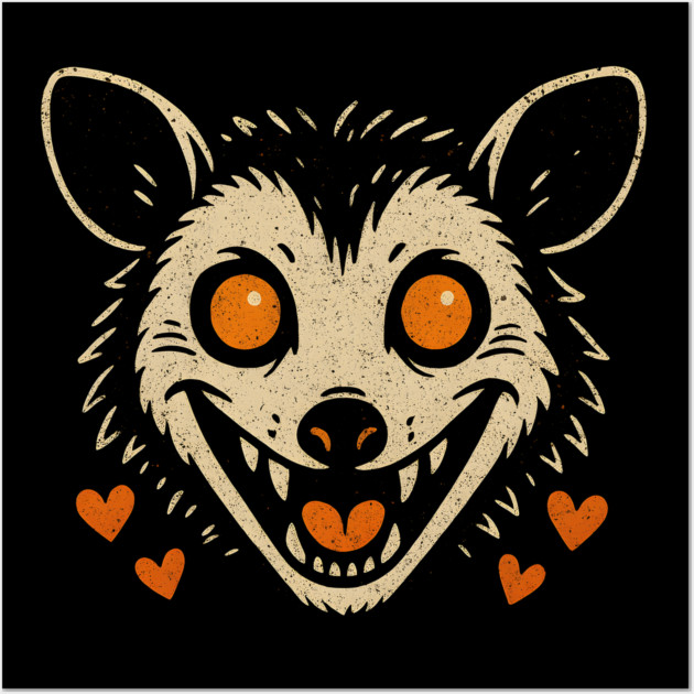 Cute Possum Face with Hearts Vintage Artwork Graphic Wall Art by MakerMind8.2
