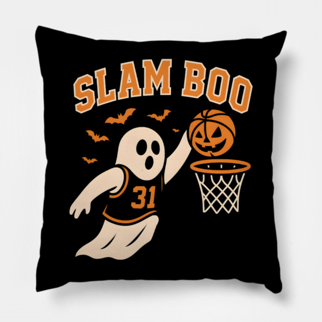 Slam Boo Ghost Basketball Halloween Artwork Graphic Pillow by MakerMind8.2