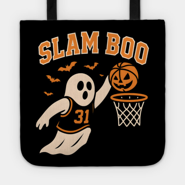 Slam Boo Ghost Basketball Halloween Artwork Graphic Tote by MakerMind8.2