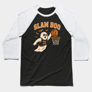 Slam Boo Ghost Basketball Halloween Artwork Graphic Baseball T-Shirt