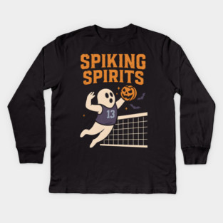 Spiking Spirits Volleyball Ghost Halloween Kids Long Sleeve T-Shirt
