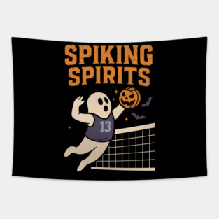Spiking Spirits Volleyball Ghost Halloween Tapestry