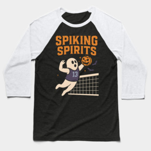 Spiking Spirits Volleyball Ghost Halloween Baseball T-Shirt