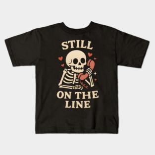 Still On The Line Skeleton Phone Love Artwork Kids T-Shirt