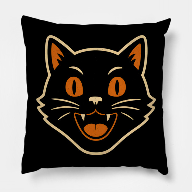 Vintage Halloween Cat Face Artwork | Retro Black Cat Gift Pillow by MakerMind8.2