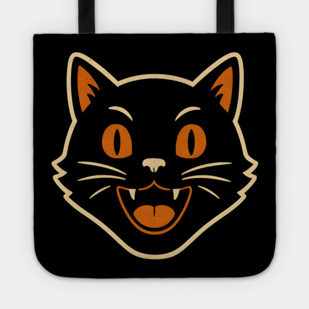 Vintage Halloween Cat Face Artwork | Retro Black Cat Gift Tote by MakerMind8.2