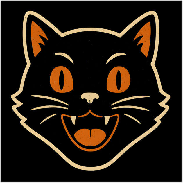 Vintage Halloween Cat Face Artwork | Retro Black Cat Gift Wall Art by MakerMind8.2