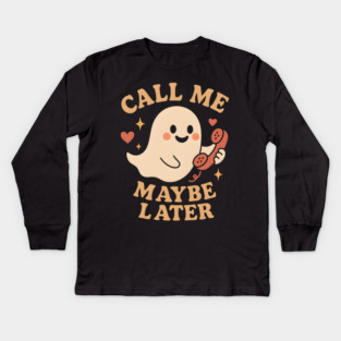 Call Me Maybe Later Cute Ghost Phone Graphic Kids Long Sleeve T-Shirt
