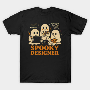 Spooky Designer Ghost Trio Halloween Artwork Graphic T-Shirt