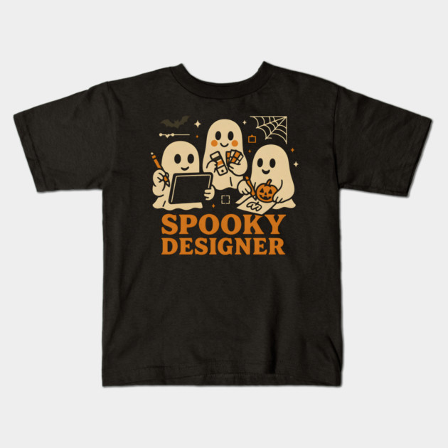 Spooky Designer Ghost Trio Halloween Artwork Graphic Kids T-Shirt by MakerMind8.2