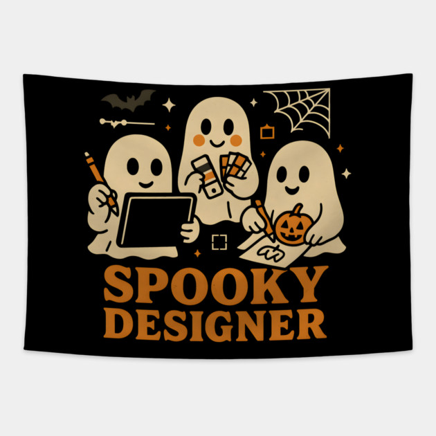 Spooky Designer Ghost Trio Halloween Artwork Graphic Tapestry by MakerMind8.2