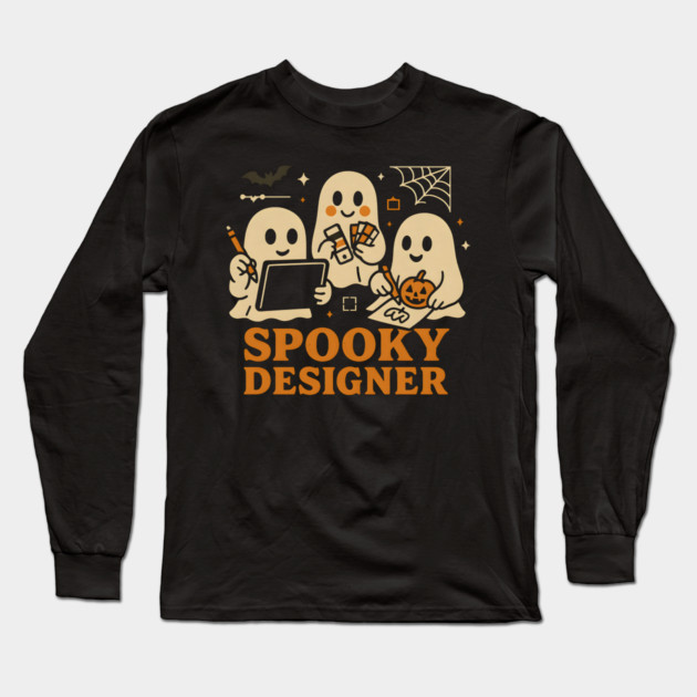 Spooky Designer Ghost Trio Halloween Artwork Graphic Long Sleeve T-Shirt by MakerMind8.2