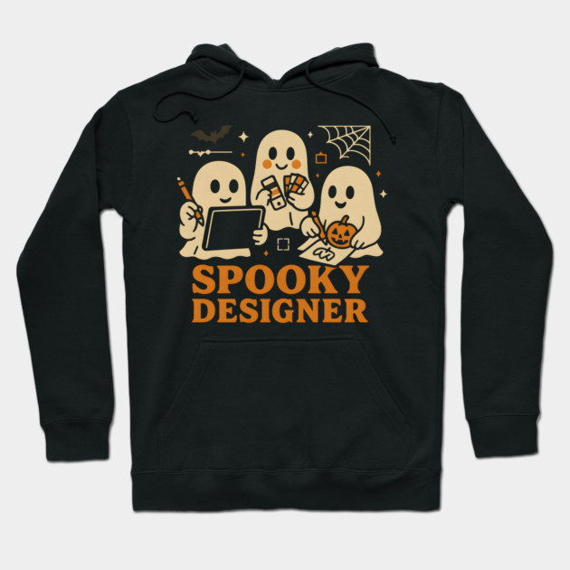 Spooky Designer Ghost Trio Halloween Artwork Graphic Hoodie by MakerMind8.2