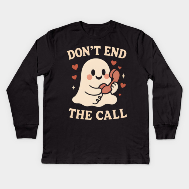 Don’t End The Call Cute Ghost Love Graphic Kids Long Sleeve T-Shirt by MakerMind8.2