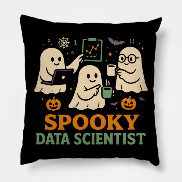 Spooky Data Scientist Ghost Halloween Graphic Pillow by MakerMind8.2