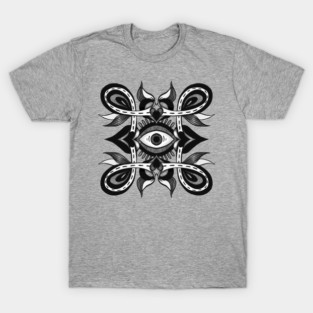 Weirdcore Eye with Botanical Ornament - Trippy Black and White Art T-Shirt