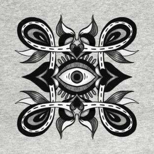 Weirdcore Eye with Botanical Ornament - Trippy Black and White Art T-Shirt