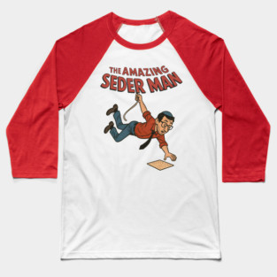 The Amazing Seder Man - Funny Jewish Holiday Passover Comic Book Baseball T-Shirt
