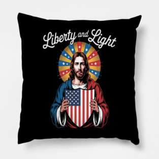 Liberty And Light Shine Through Faith And Freedom Jesus Inspired Pillow