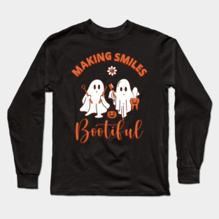 Funny Halloween Dentist Ghosts Making Smiles Bootiful Dental Art Long Sleeve T-Shirt