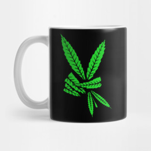 Weed Leaf Marijuana Leaf Hand Peace Sign hand 420 Cannabis Mug