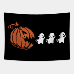 Funny Halloween Ghost with Pumpkin | Cute Spooky Tapestry