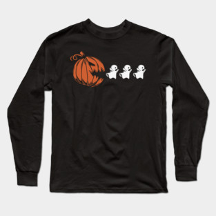 Funny Halloween Ghost with Pumpkin | Cute Spooky Long Sleeve T-Shirt