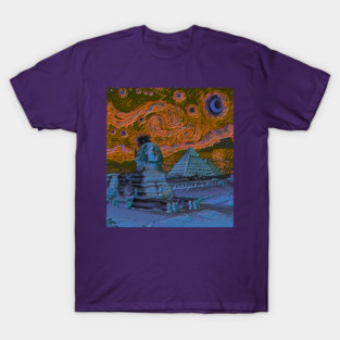 sphinx blended starry night colorful abstract design T-Shirt