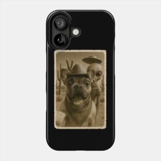 Funny UFO and Cowboy French bulldog  Alien Selfie Phone Case