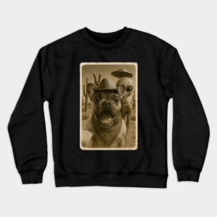Funny UFO and Cowboy French bulldog  Alien Selfie Crewneck Sweatshirt