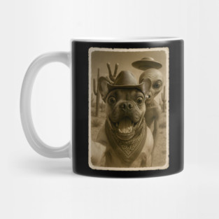 Funny UFO and Cowboy French bulldog  Alien Selfie Mug
