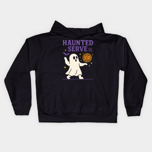 Haunted Serve Ghost Volleyball Halloween Graphic Gift Kids Hoodie by MakerMind8.2