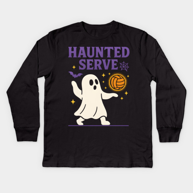 Haunted Serve Ghost Volleyball Halloween Graphic Gift Kids Long Sleeve T-Shirt by MakerMind8.2