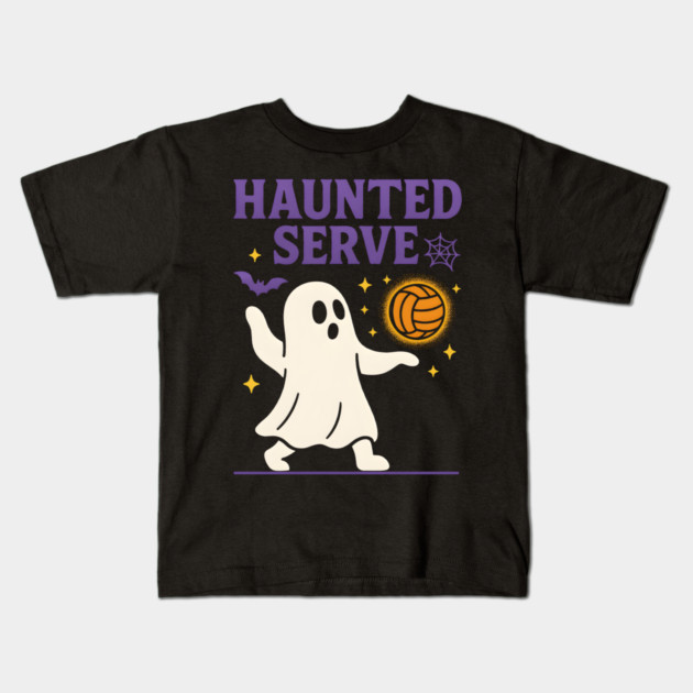 Haunted Serve Ghost Volleyball Halloween Graphic Gift Kids T-Shirt by MakerMind8.2