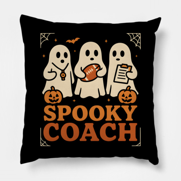 Spooky Coach Ghost Halloween Football Graphic Gift Pillow by MakerMind8.2