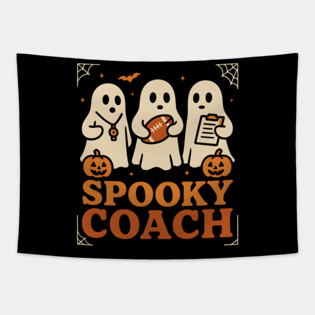Spooky Coach Ghost Halloween Football Graphic Gift Tapestry by MakerMind8.2