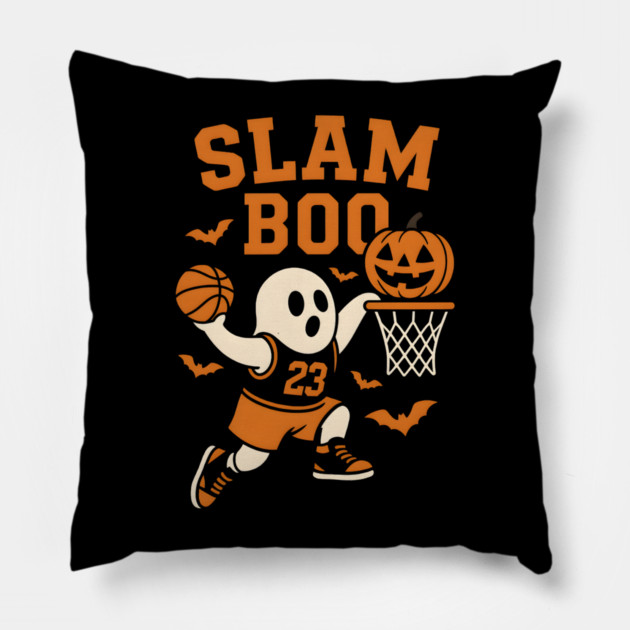 Slam Boo Ghost Basketball Halloween Graphic Gift Pillow by MakerMind8.2