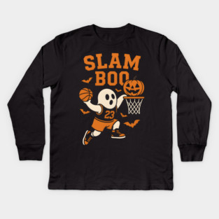 Slam Boo Ghost Basketball Halloween Graphic Gift Kids Long Sleeve T-Shirt