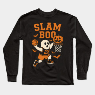 Slam Boo Ghost Basketball Halloween Graphic Gift Long Sleeve T-Shirt