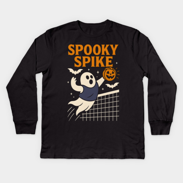 Spooky Spike Ghost Volleyball Halloween Graphic Gift Kids Long Sleeve T-Shirt by MakerMind8.2