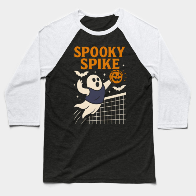 Spooky Spike Ghost Volleyball Halloween Graphic Gift Baseball T-Shirt by MakerMind8.2