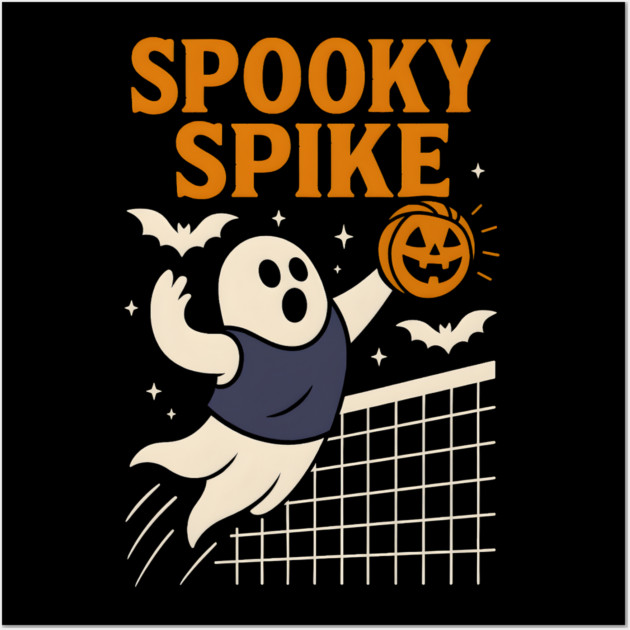 Spooky Spike Ghost Volleyball Halloween Graphic Gift Wall Art by MakerMind8.2