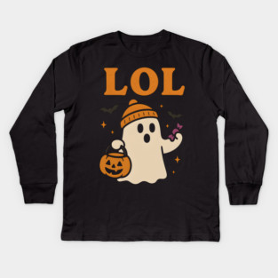 LOL Ghost Halloween Funny Meme Graphic Gift Kids Long Sleeve T-Shirt