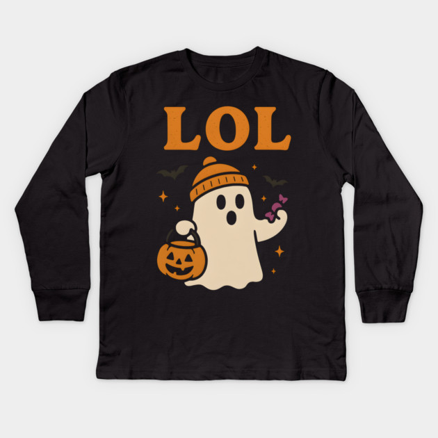 LOL Ghost Halloween Funny Meme Graphic Gift Kids Long Sleeve T-Shirt by MakerMind8.2