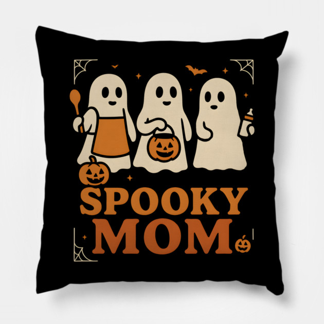 Spooky Mom Ghost Halloween Family Graphic Gift Pillow by MakerMind8.2