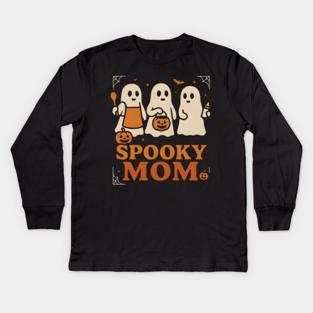 Spooky Mom Ghost Halloween Family Graphic Gift Kids Long Sleeve T-Shirt by MakerMind8.2