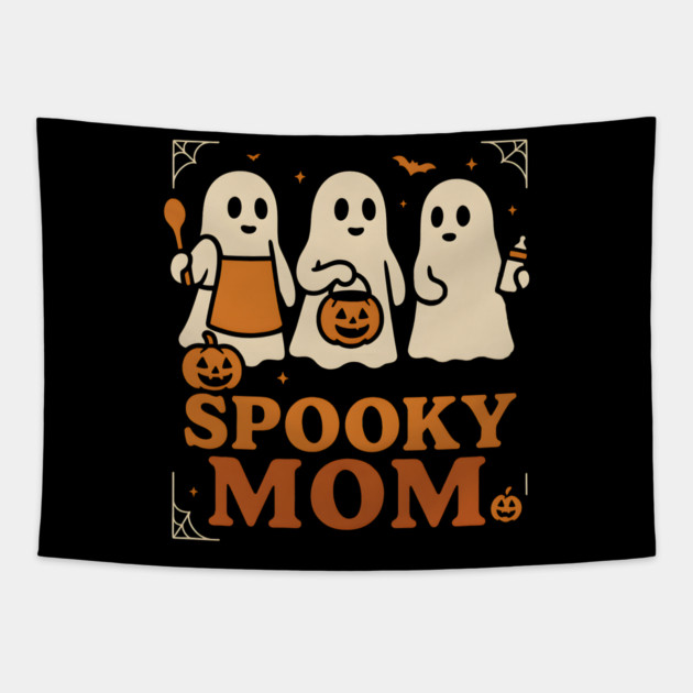 Spooky Mom Ghost Halloween Family Graphic Gift Tapestry by MakerMind8.2